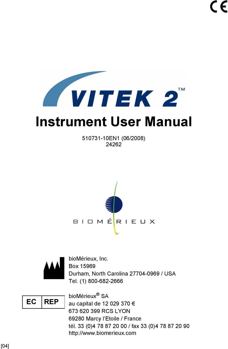 Biomérieux Vitek Inc 09 2010 Vitek 2 Instrument User Manual